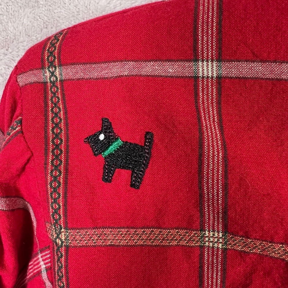 Vintage Karen Scott Shirt Womens Red Plaid Scottish Terrier Embroidered Size 1X - Picture 6 of 9